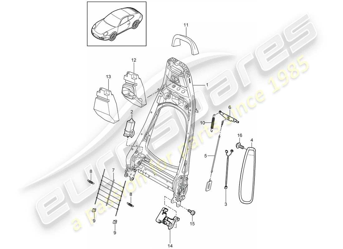 porsche 2011 (997-2) telaio schienale diagramma delle parti