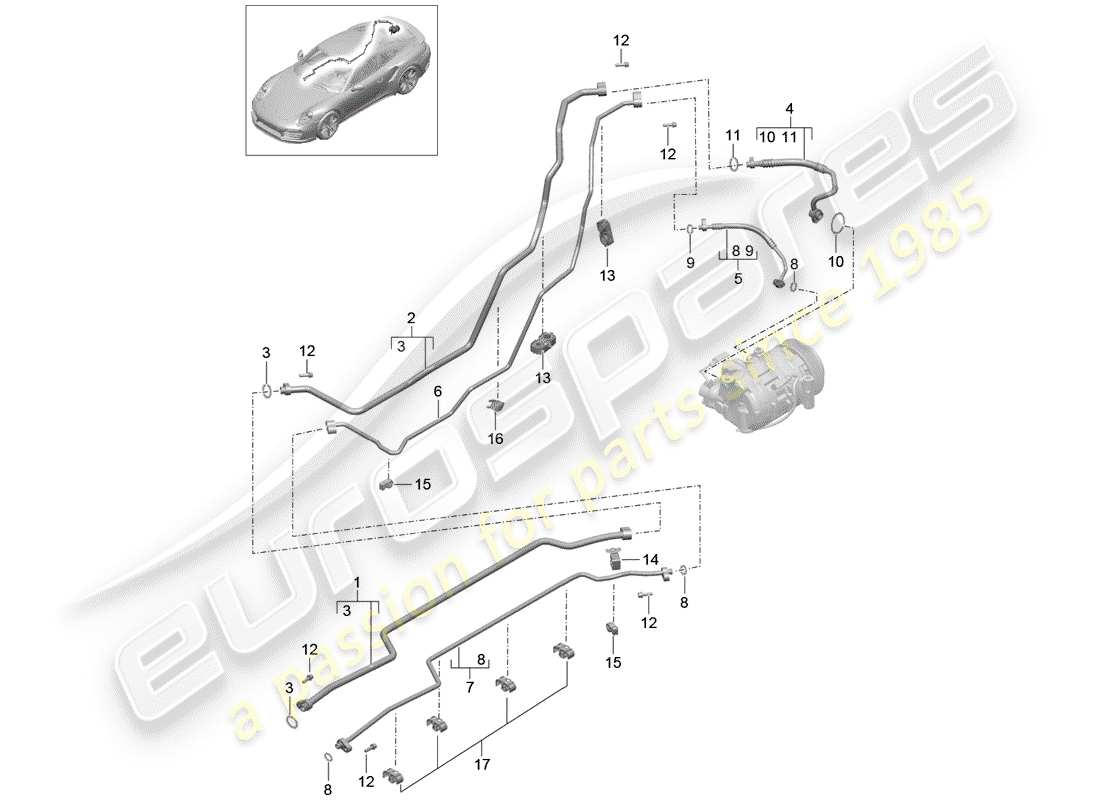 porsche 2015 (991-1 turbo) circuito frigorifero diagramma delle parti
