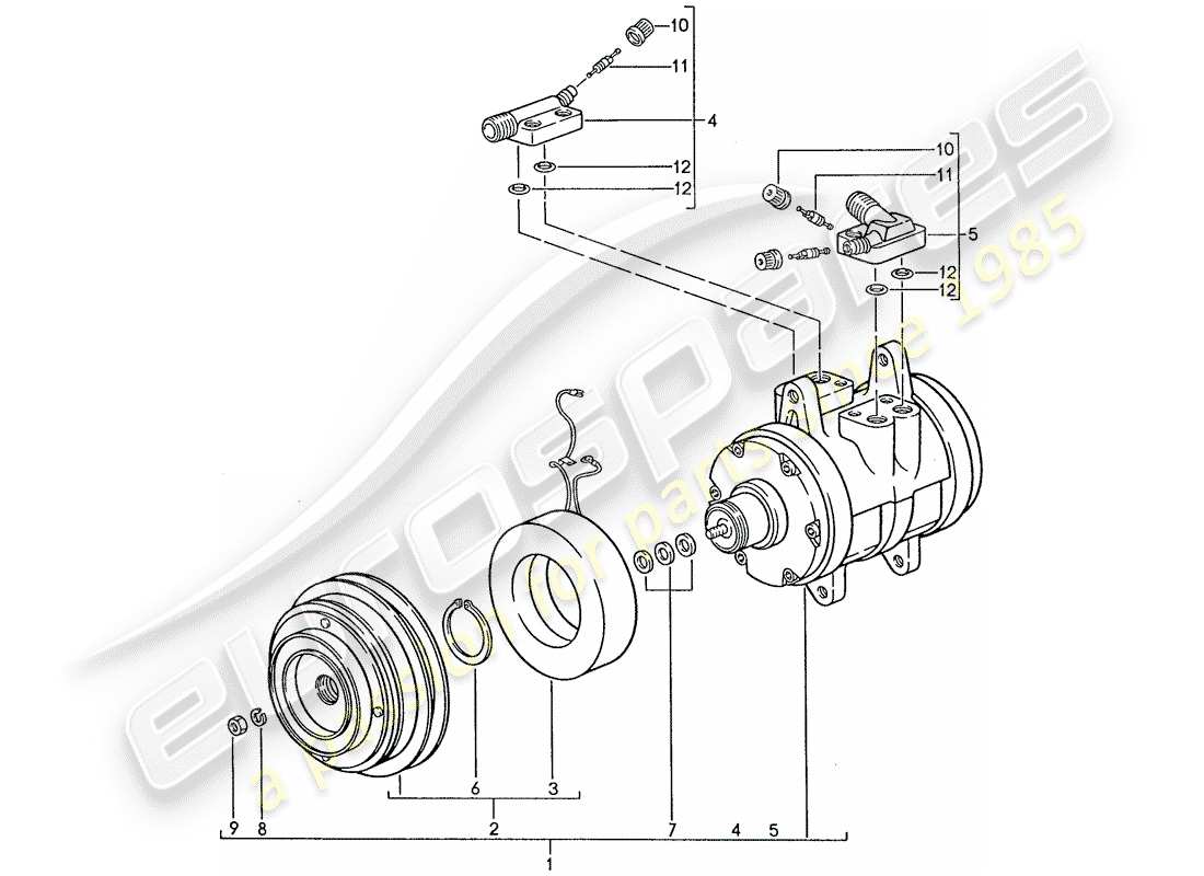 porsche 1990 (928) condizionatore - compressore diagramma delle parti