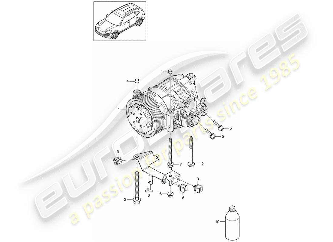 porsche 2013 (cayenne e2 92a) diagramma delle parti del compressore