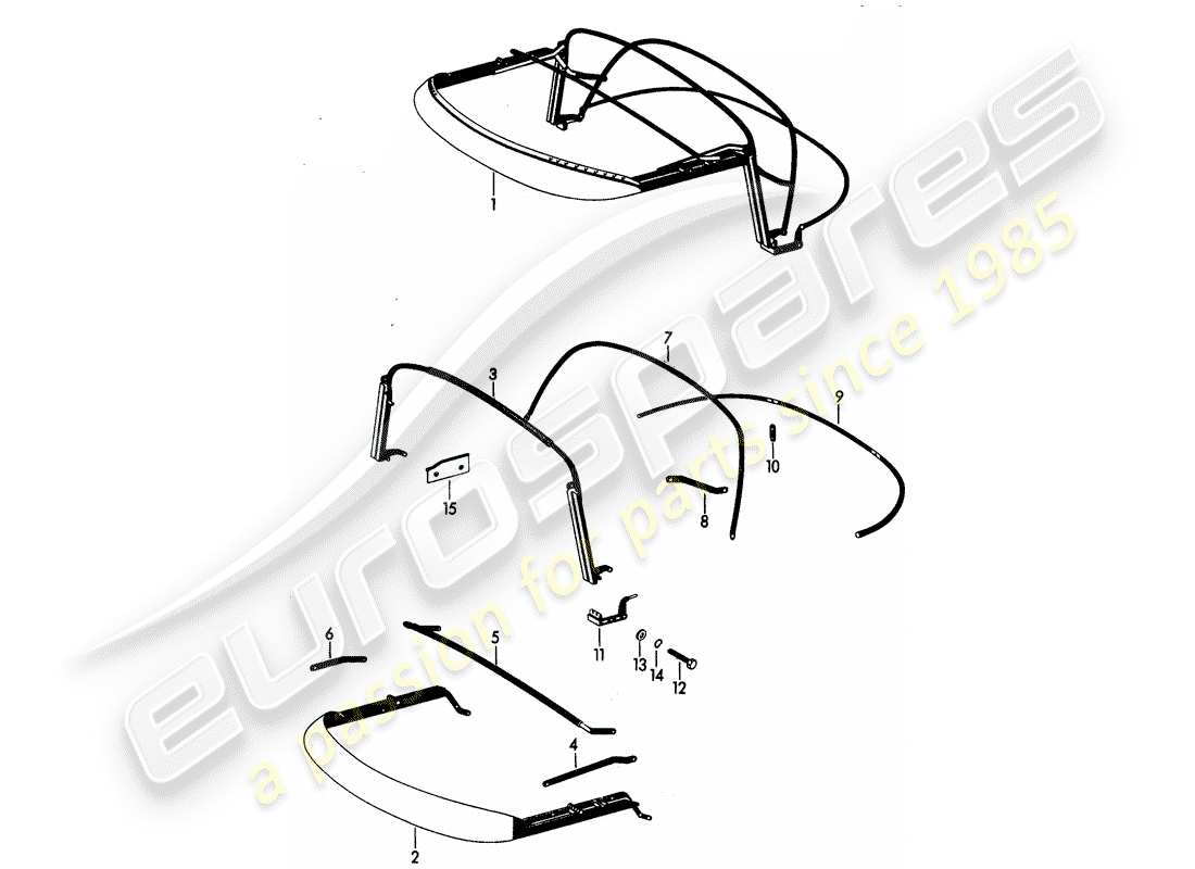 porsche 1963 (356b/356c) telaio superiore diagramma delle parti