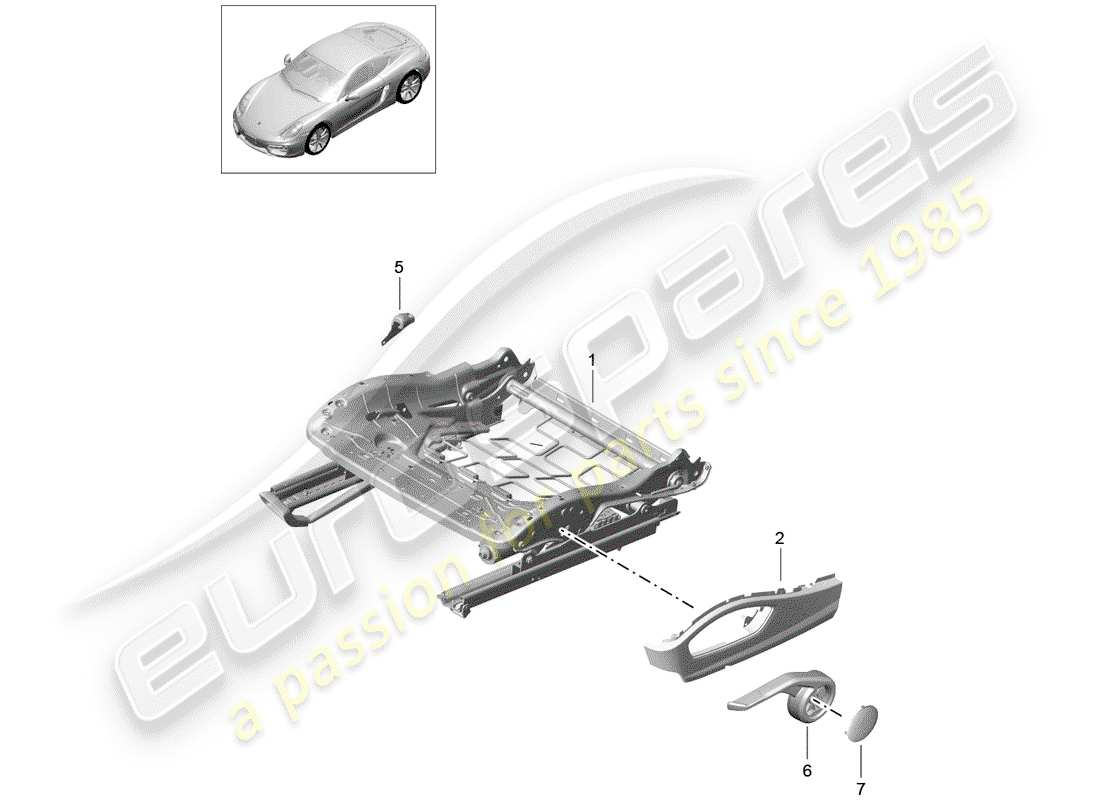 porsche 2014 (981 cayman) telaio del sedile diagramma delle parti