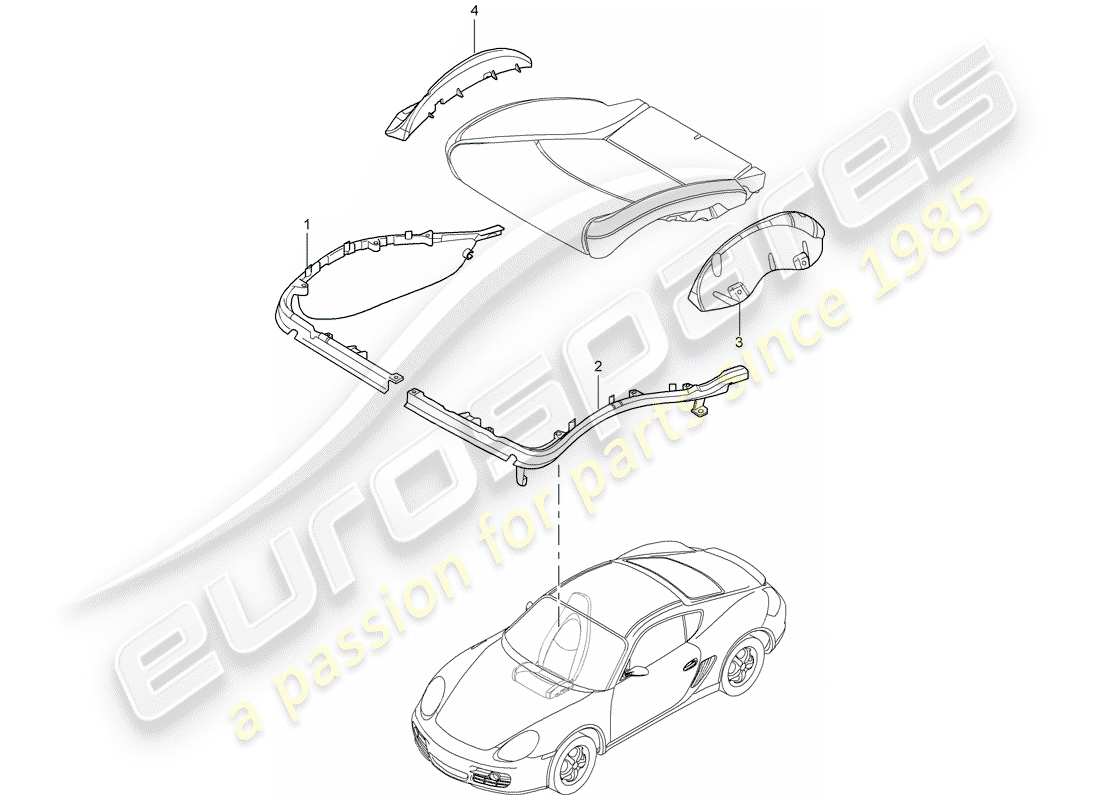 porsche 2008 (987 cayman) diagramma delle parti del porta cuscino