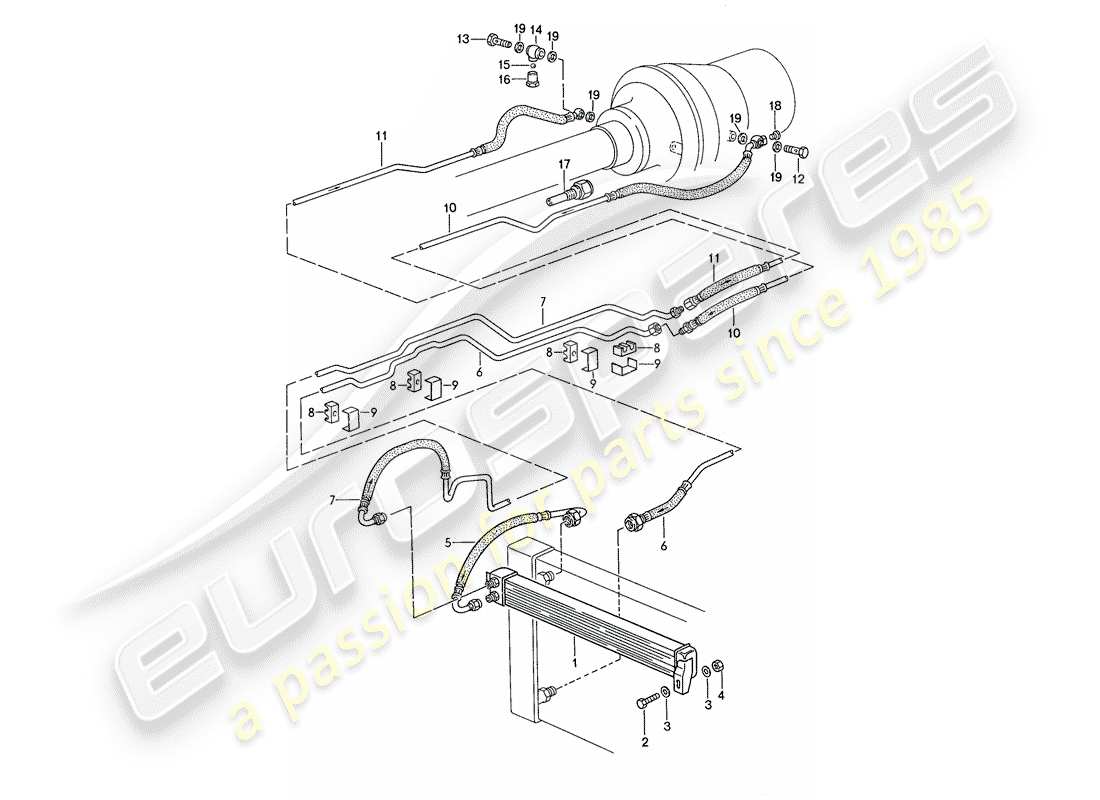 porsche 1990 (928) cambio automatico - raffreddatore atf - linee atf schema delle parti