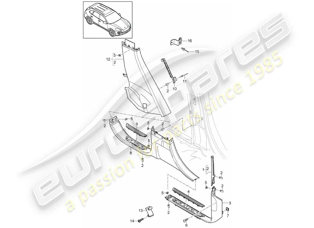 porsche 2014 (cayenne e2 92a) diagramma delle parti della fodera