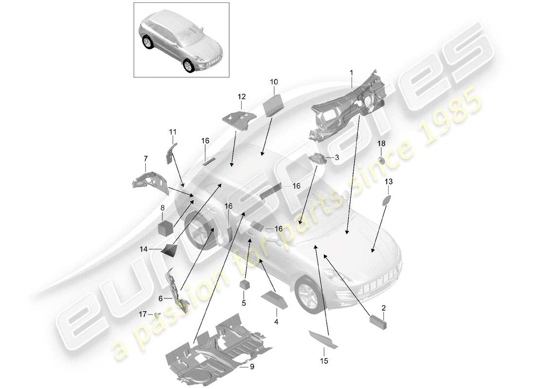 porsche 2016 (macan) assorbitore acustico diagramma delle parti