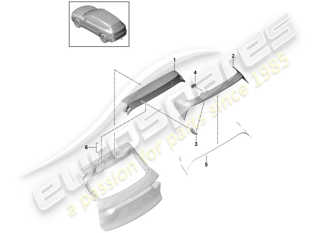 porsche cayenne e3 (2018) schema delle parti spoiler posteriore