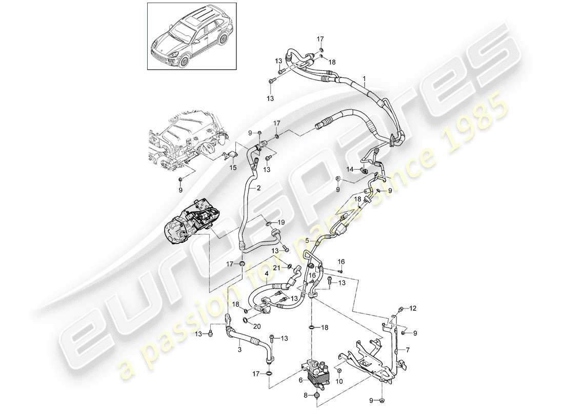 porsche 2013 (cayenne e2 92a) schema delle parti del circuito frigorifero