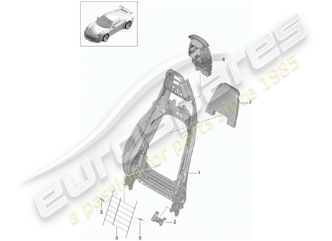 porsche 2016 (991-1 r/gt3/rs) telaio - schienale diagramma delle parti