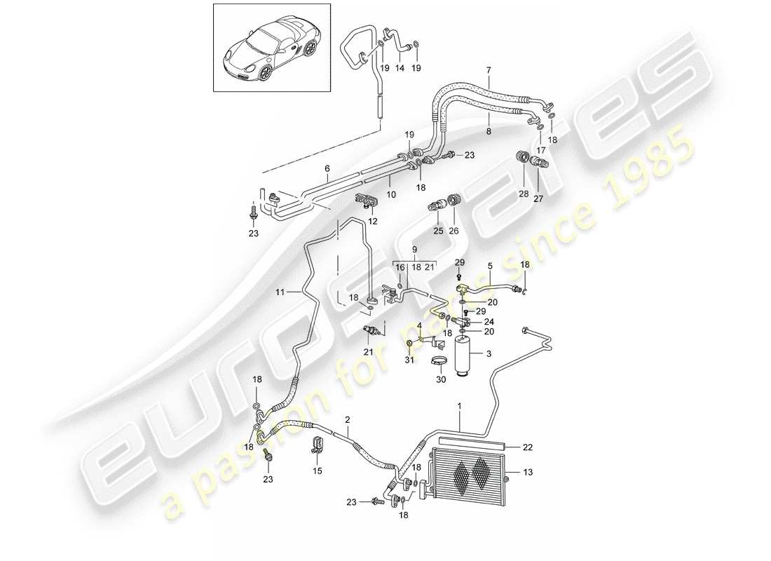 porsche 2006 (987 boxster) circuito frigorifero diagramma delle parti