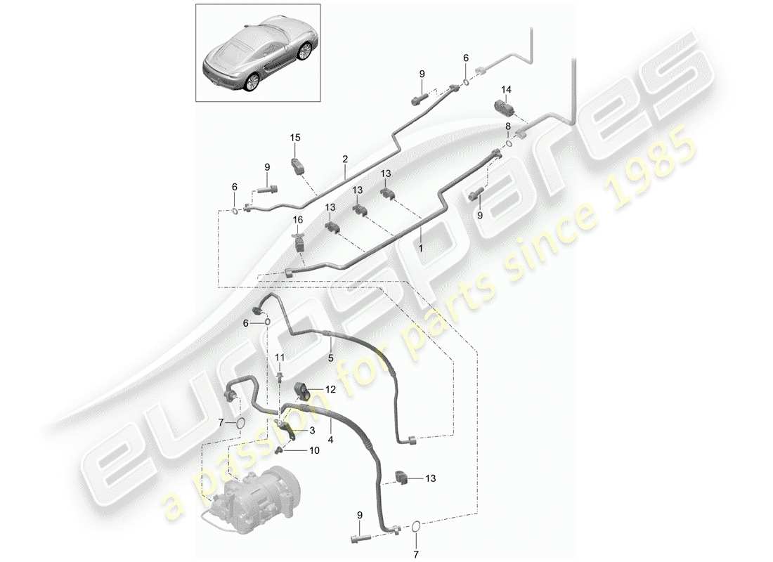 porsche 2015 (981 cayman) schema delle parti del circuito frigorifero