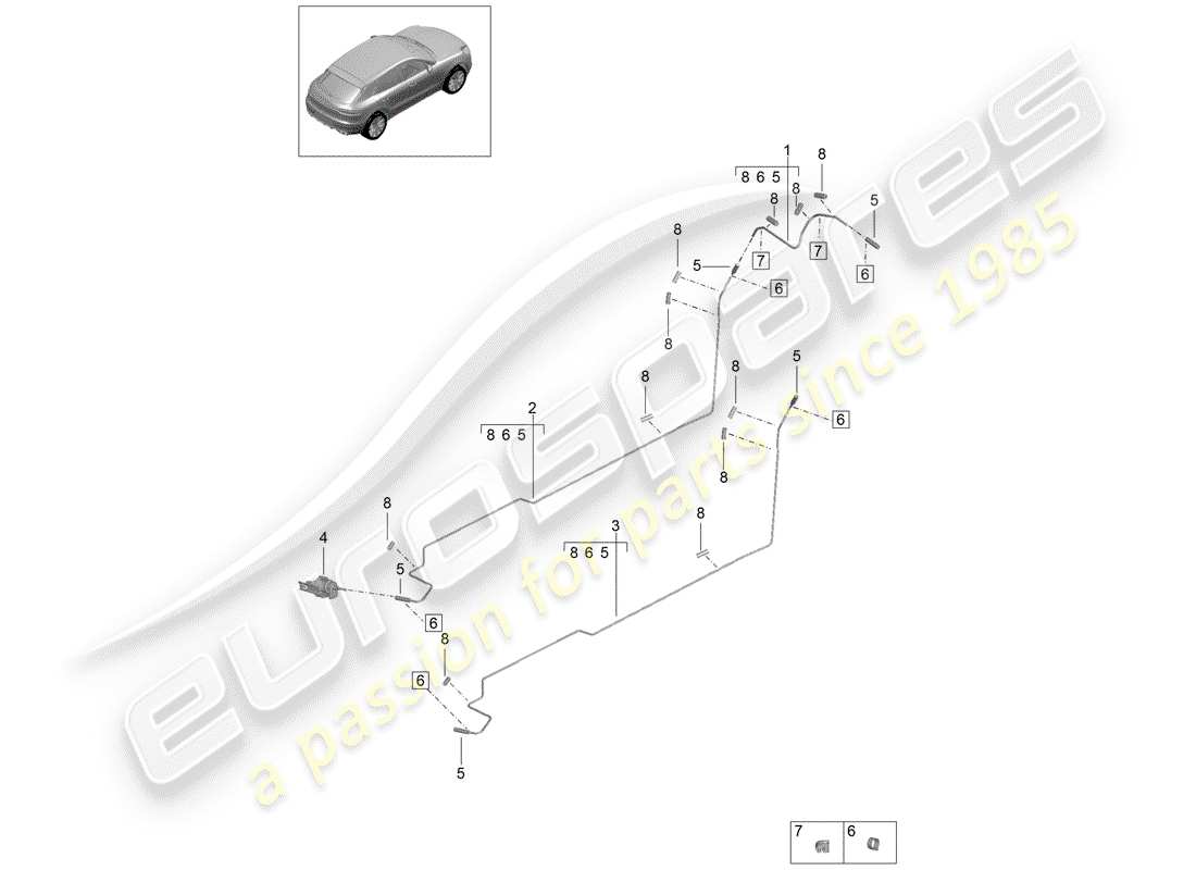 porsche macan (2019) diagramma delle parti della linea del carburante