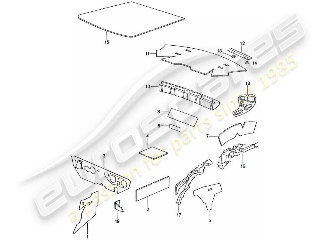 porsche 2005 (996 gt3) scocca - assorbitori acustici diagramma delle parti