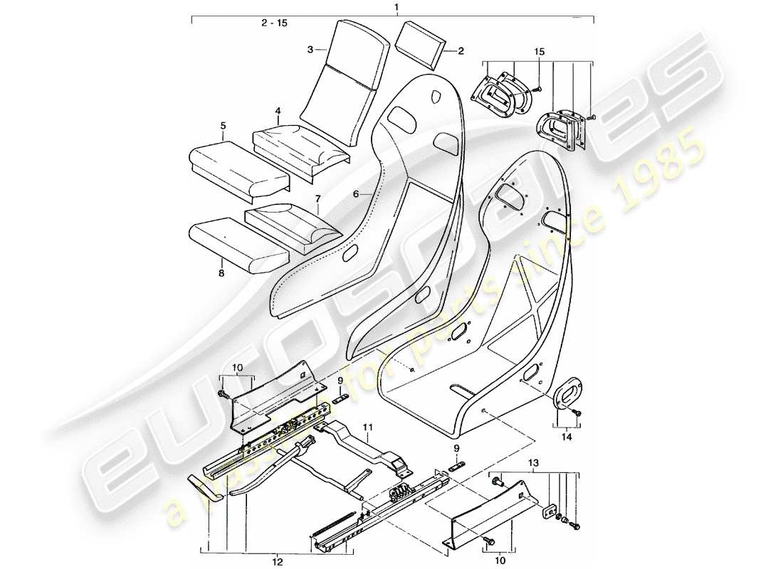 porsche 2001 (996 gt3) sedile - rivestimento - velluto perlon diagramma delle parti