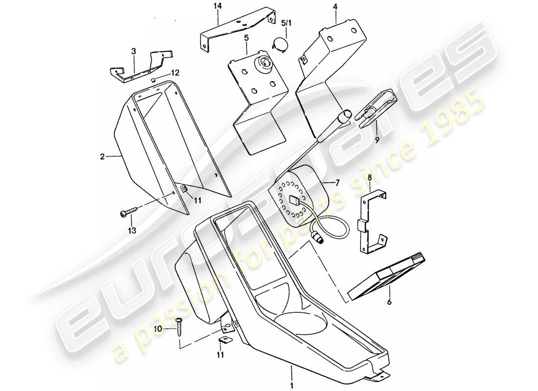 porsche 1975 (911) console centrale diagramma delle parti