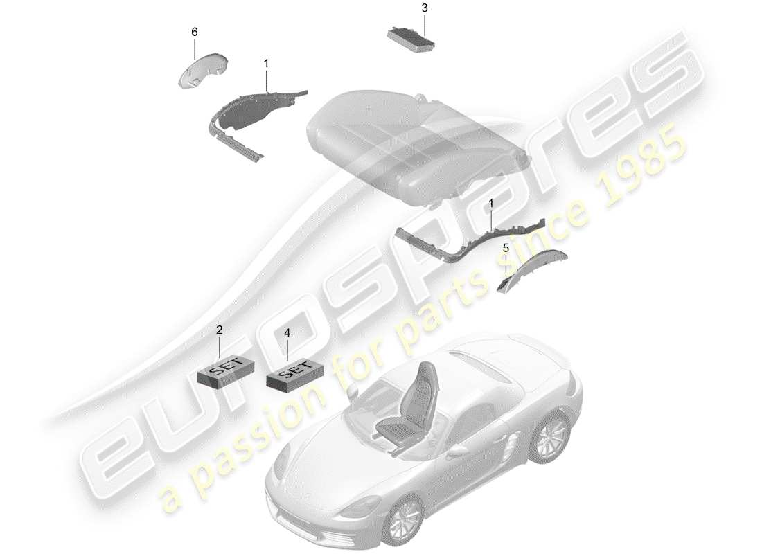 porsche 2018 (718 boxster) imbottitura sedile schema parte
