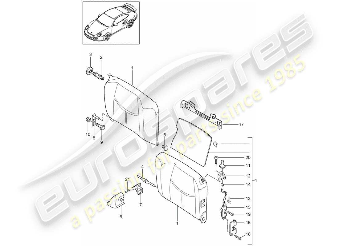 porsche 2013 (997-2 turbo / gt2 rs) schienale del sedile di emergenza schema delle parti
