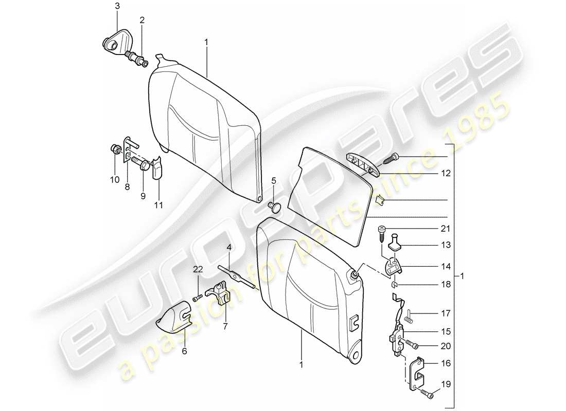 porsche 2009 (997-2) schienale del sedile di emergenza diagramma delle parti