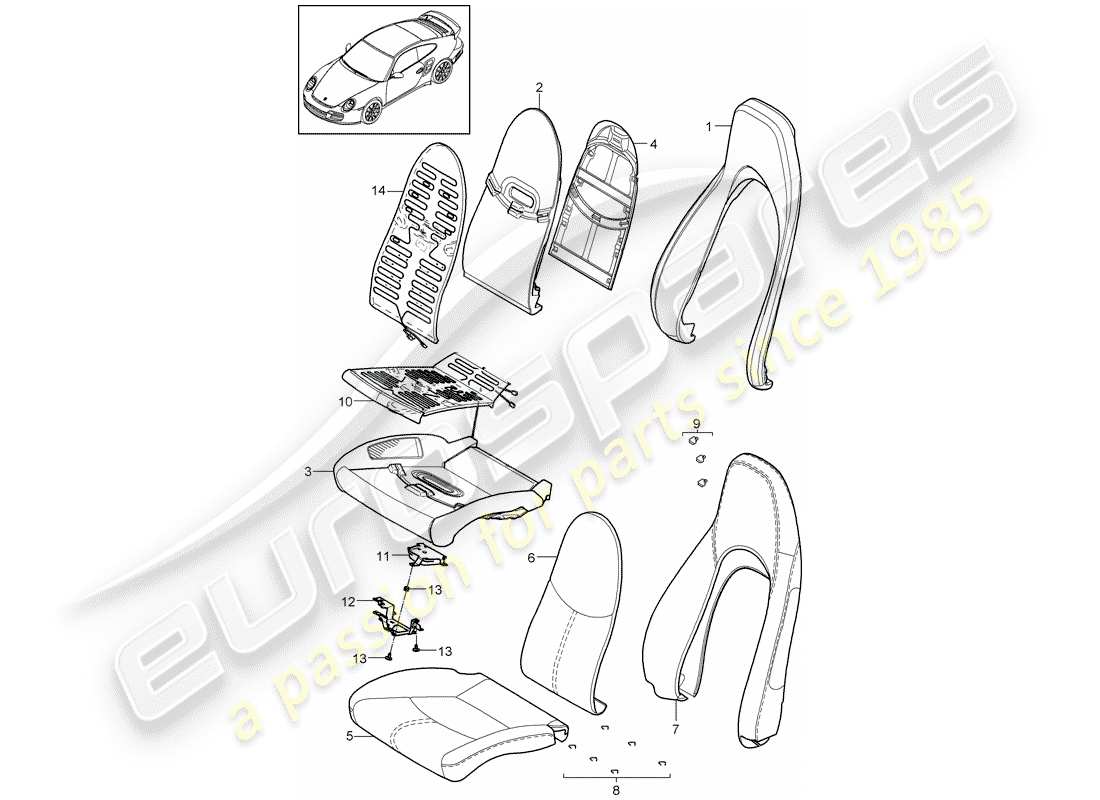 porsche 2009 997-2 turbo / gt2 parte in schiuma diagramma delle parti