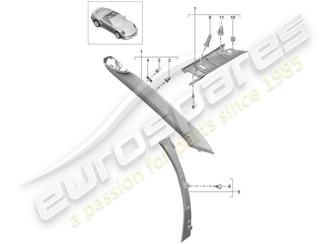 porsche 2015 (991-1 turbo) diagramma delle parti del montante a