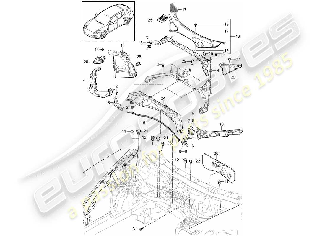 porsche 2015 (panamera 970) schema delle parti della scatola dell'acqua
