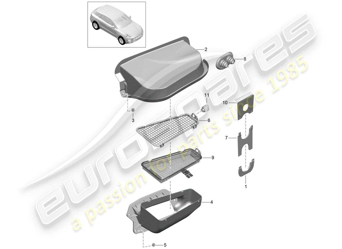 porsche 2016 (macan) schema delle parti della scatola dell'acqua