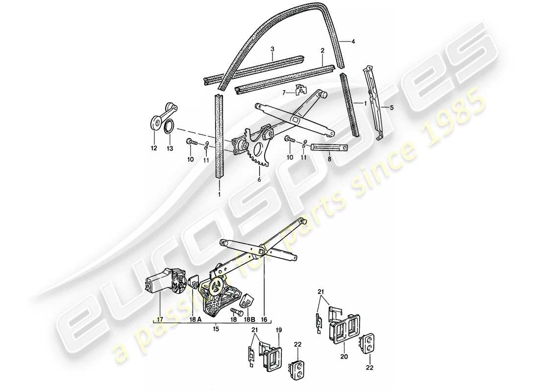 porsche 1986 (924s) regolatore della finestra - canale in vetro diagramma delle parti