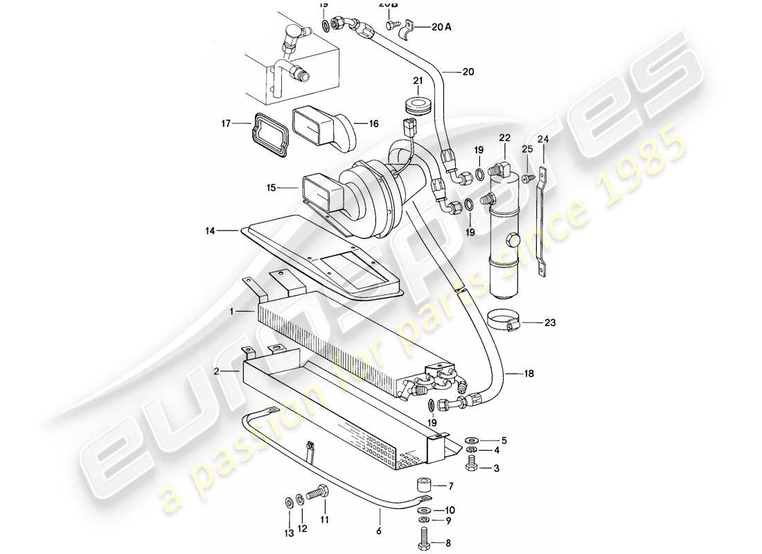 porsche 1985 (911) condensatore - linea refrigerante - accessori e altri schema parte