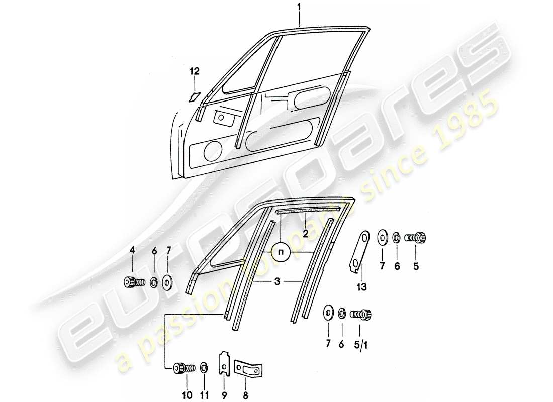 porsche 1977 (911) cornice della finestra diagramma delle parti