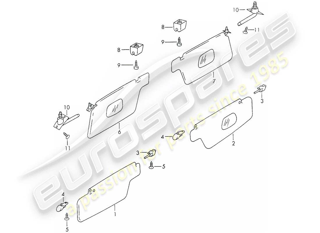 porsche 1972 (911) visiere da sole diagramma delle parti