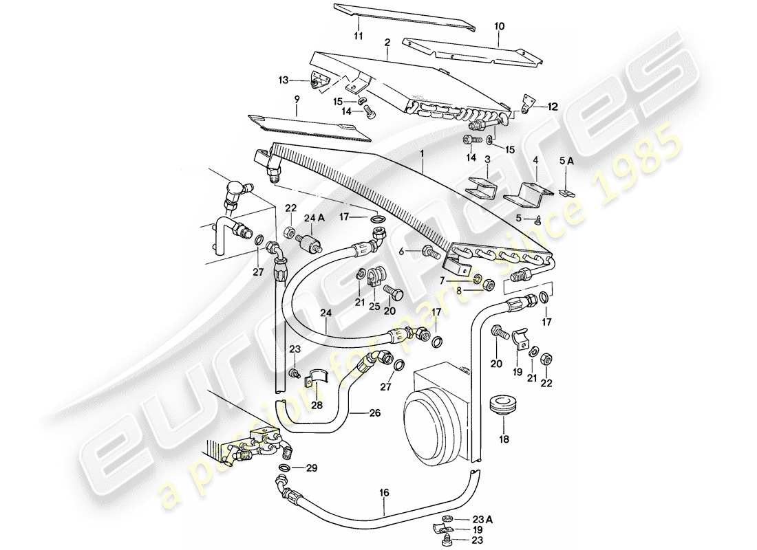 porsche 1985 (911) condensatore - linea refrigerante - accessori e altri schema parte