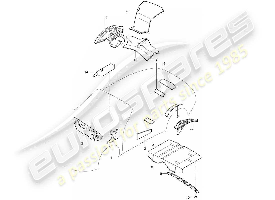 porsche 2009 997-2 turbo / gt2 schema delle parti della carrozzeria