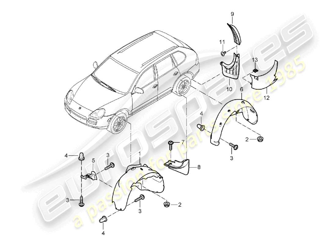 porsche 2005 (cayenne e1 9pa) passaruota di rifinitura diagramma delle parti
