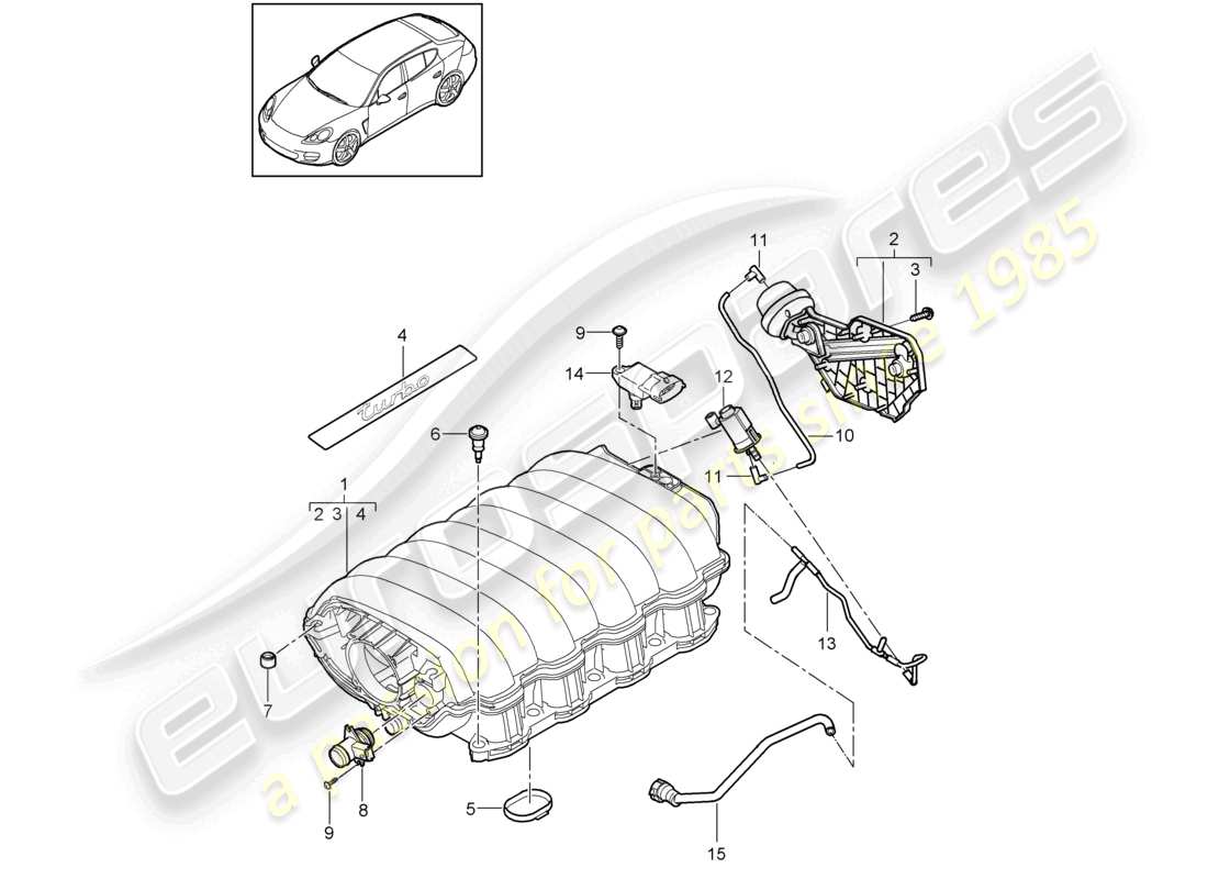 porsche 2010 (cayenne e1 9pa) distributore dell'aria aspirata diagramma delle parti