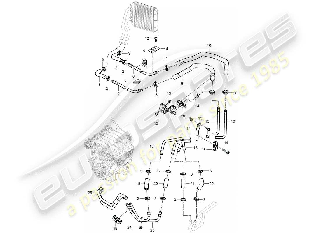 porsche 2008 (cayenne e1 9pa) stufa diagramma delle parti