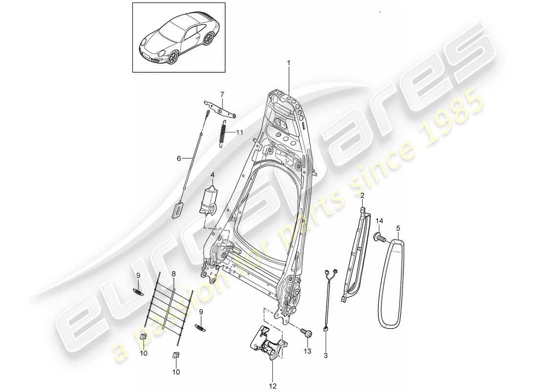 porsche 2009 (997-2) telaio schienale diagramma delle parti