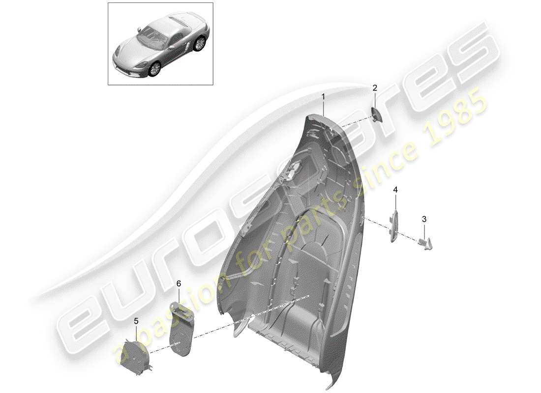 porsche 2019 (718 boxster) guscio dello schienale diagramma delle parti