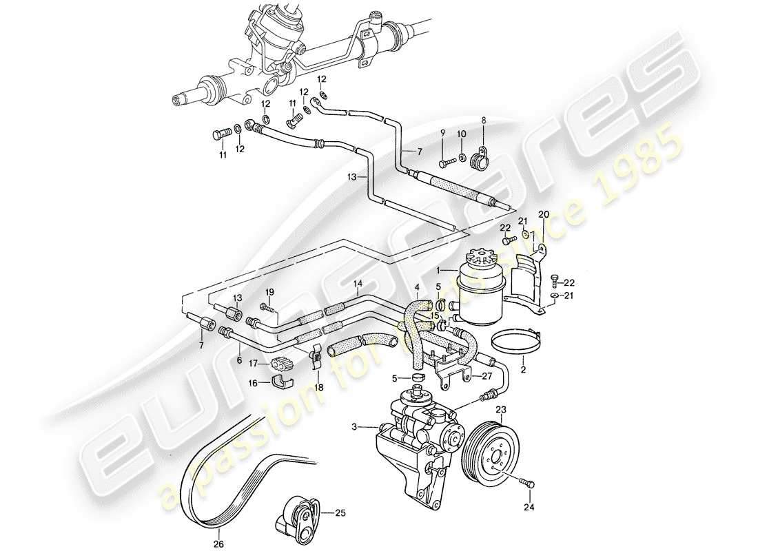 porsche 1987 (959) servosterzo - linee diagramma delle parti