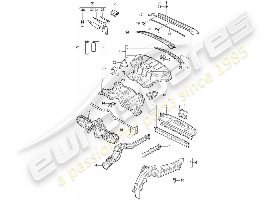porsche 2009 997-2 turbo / gt2 schema delle parti estremità posteriore