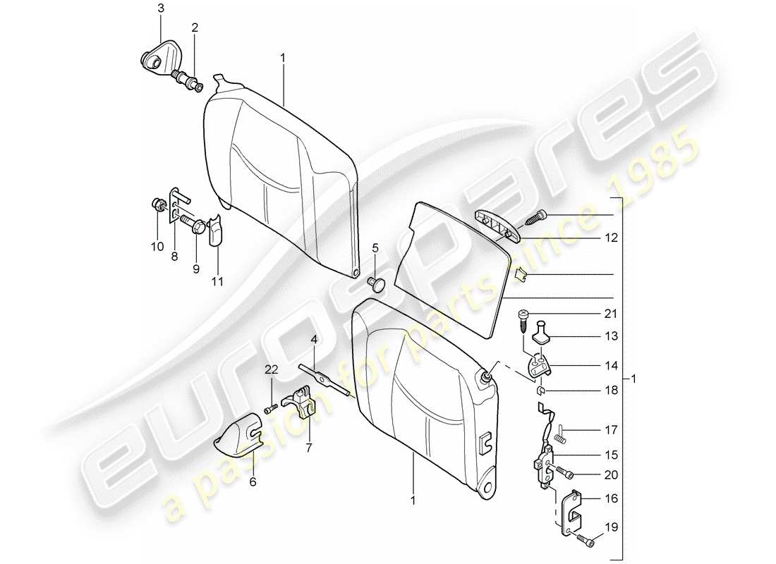 porsche 2009 997-2 turbo / gt2 schienale del sedile di emergenza schema delle parti