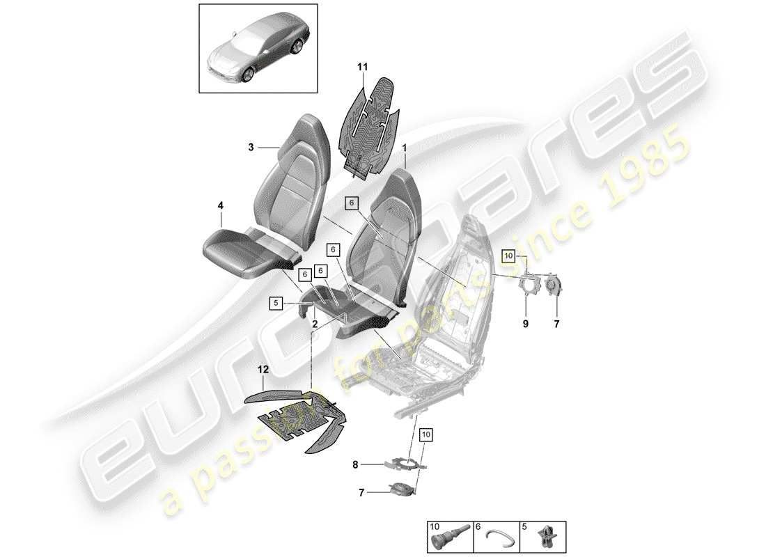 porsche 2017 (panamera 971-1) parte in schiuma diagramma delle parti