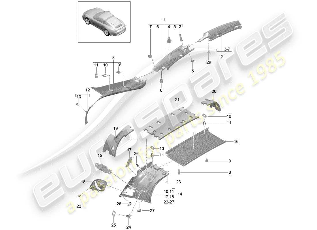 porsche 2020 (991-2) diagramma delle parti del montante a