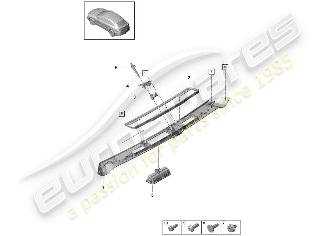 porsche cayenne e3 (2019) schema delle parti del coperchio del baule posteriore