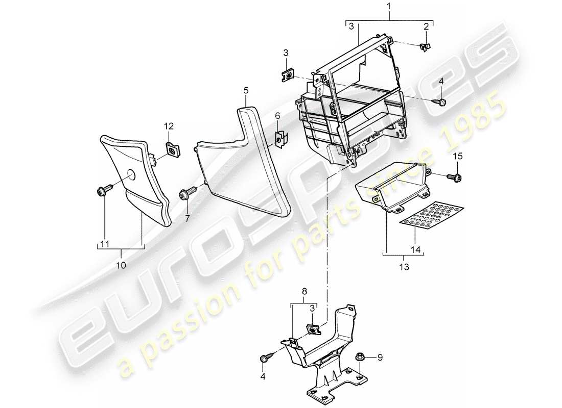 porsche 2008 (997-1 turbo / gt2) schema delle parti della console centrale