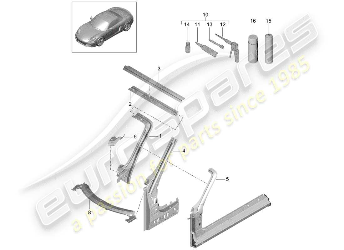 porsche 2015 (981 boxster) diagramma delle parti del cappuccio