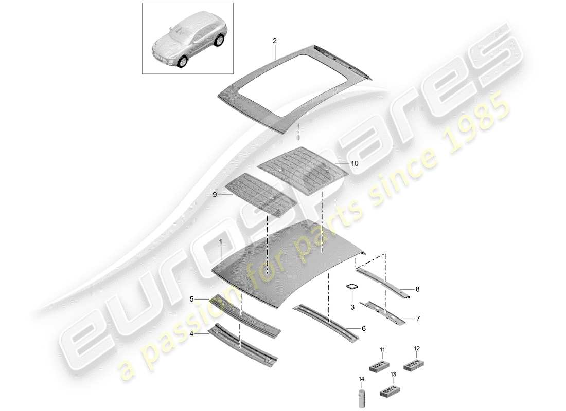 porsche 2016 (macan) diagramma delle parti del tetto