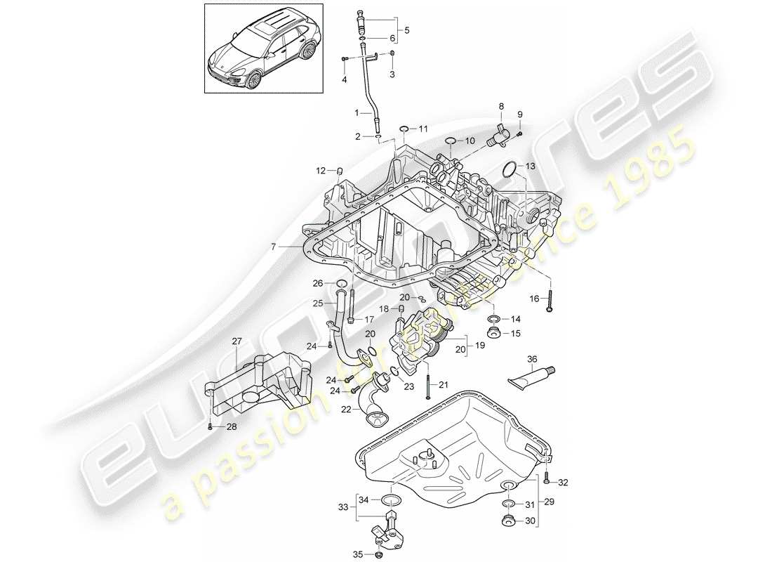 porsche 2014 (cayenne e2 92a) schema delle parti dell'alloggiamento per conduzione dell'olio