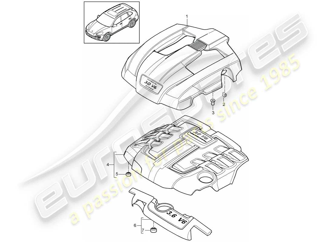 porsche 2015 (cayenne e2 92a) copertura motore diagramma delle parti