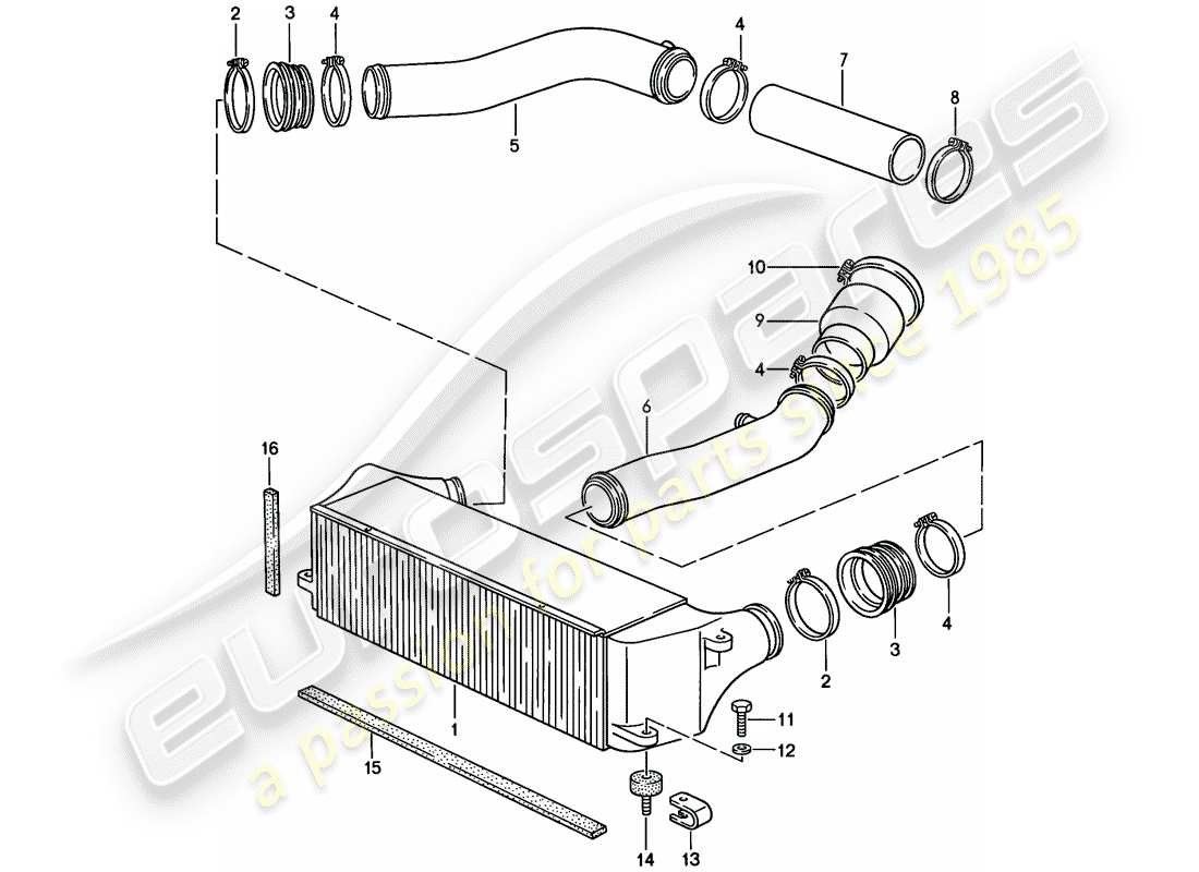 porsche 1988 (944) raffreddatore dell'aria di carica diagramma delle parti