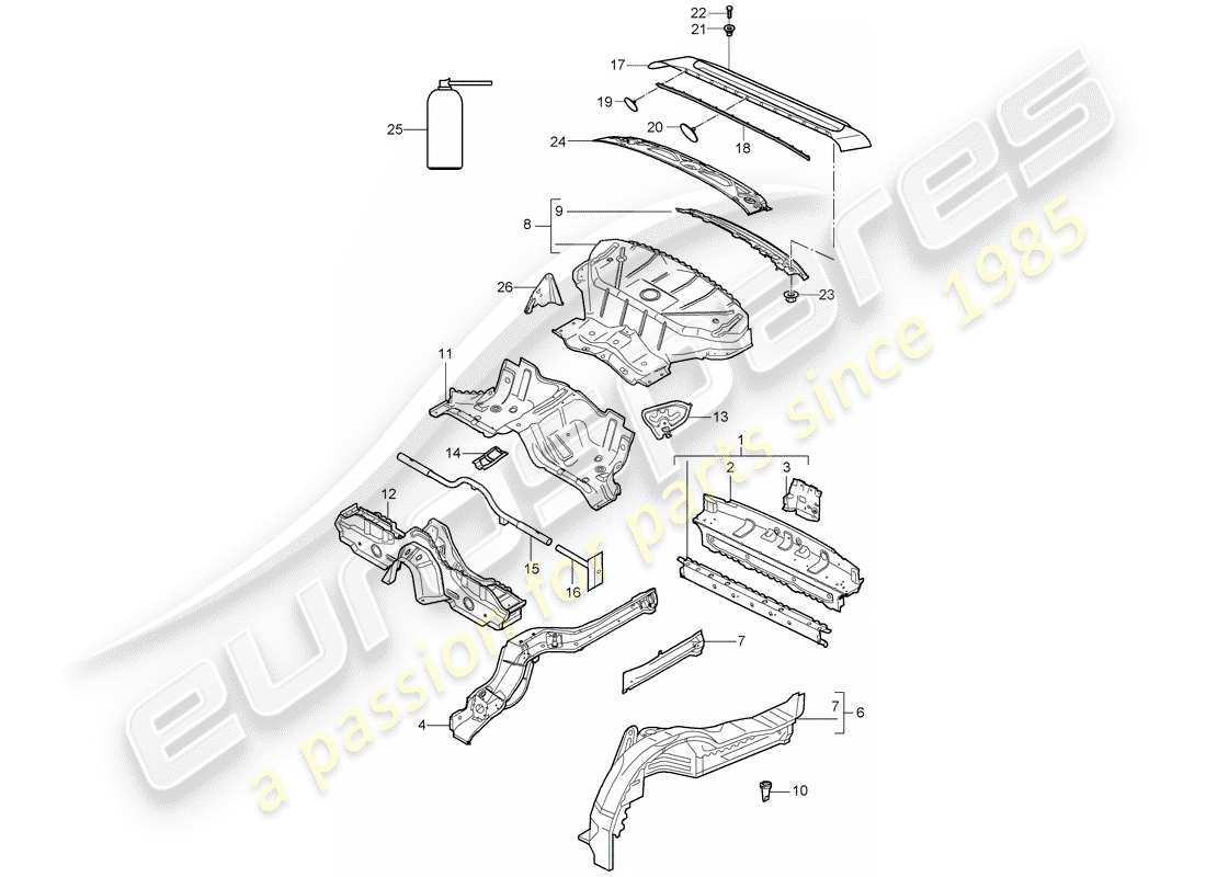 porsche 2008 (997-1 gt3) schema delle parti estremità posteriore